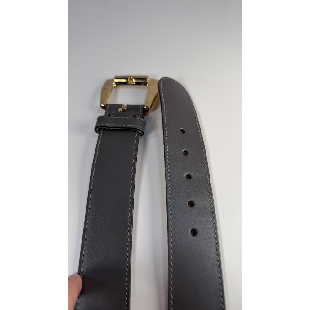 Vtg Calderon Women's Wide Belt Gray Leather Gold Buckle Sz L